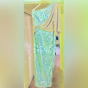 JS Collections Womens Embroidered Maxi Evening Dress Grey and Purple Size 10